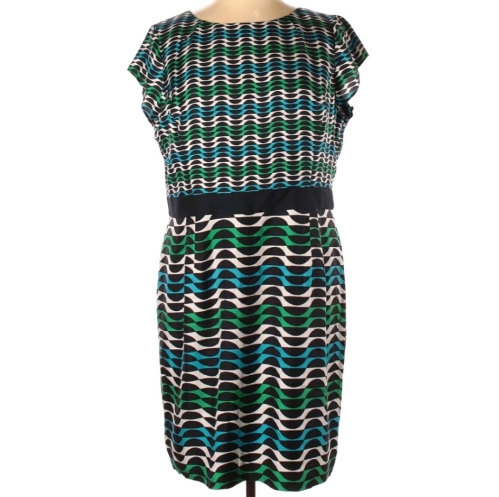 Boden Silk Blend Green Black Print Dress size 16